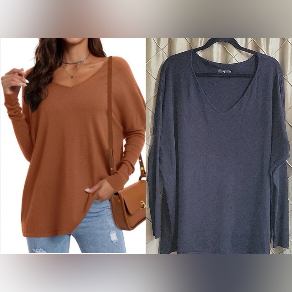 EUC- Sucolan BLACK Viscose/Nylon V-Neck Tunic Sweater